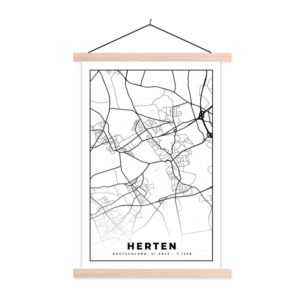 MuchoWow Textilposter Hirsche - Karte - Stadtplan 60x90 cm mit holzfarbenen Rahmen - Textil