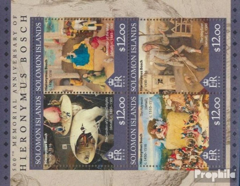 Briefmarken Salomoninseln 2016 Mi 3821-3824 Kleinbogen (kompl. Ausg.) postfrisch Hieronymus Bosch