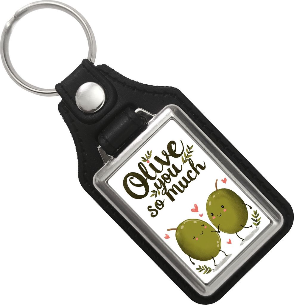 Zwei niedliche Oliven Schlüsselanhänger mit Kunstleder-Anhänger - Olive You so