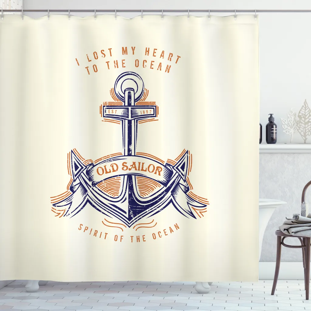 Rideau de douche ABAKUHAUS Océan motif ancre vintage 175 x 240 cm