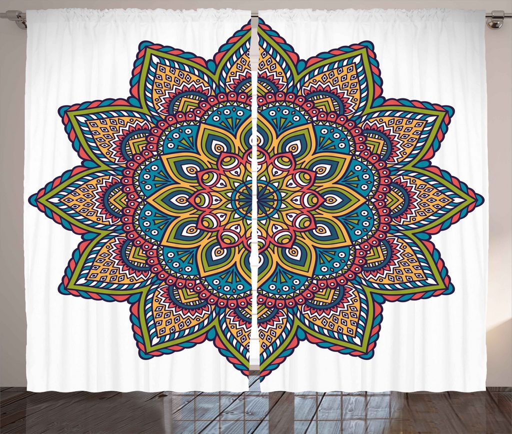 ABAKUHAUS Mandala Rustikaler Vorhang, Bunte Muster, Wohnzimmer Universalband Gardinen mit Schlaufen und Haken, 280 x 175 cm, Mehrfarbig
