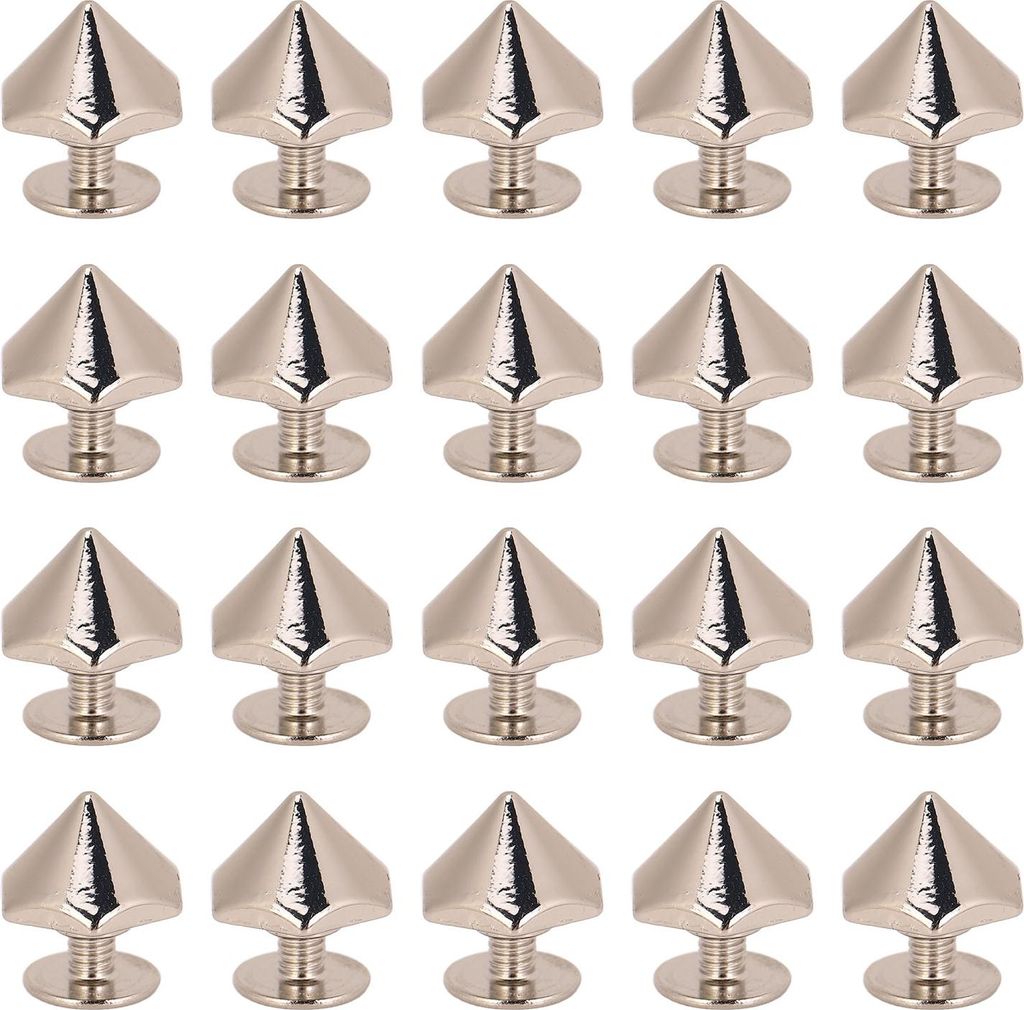 20pcs Bindungsnieten 10 mm hexagonale Kegelnieten und gekreuzte Schrauben für Ledergürtel Handtasche Kleidung Kunsthandwerk Silber