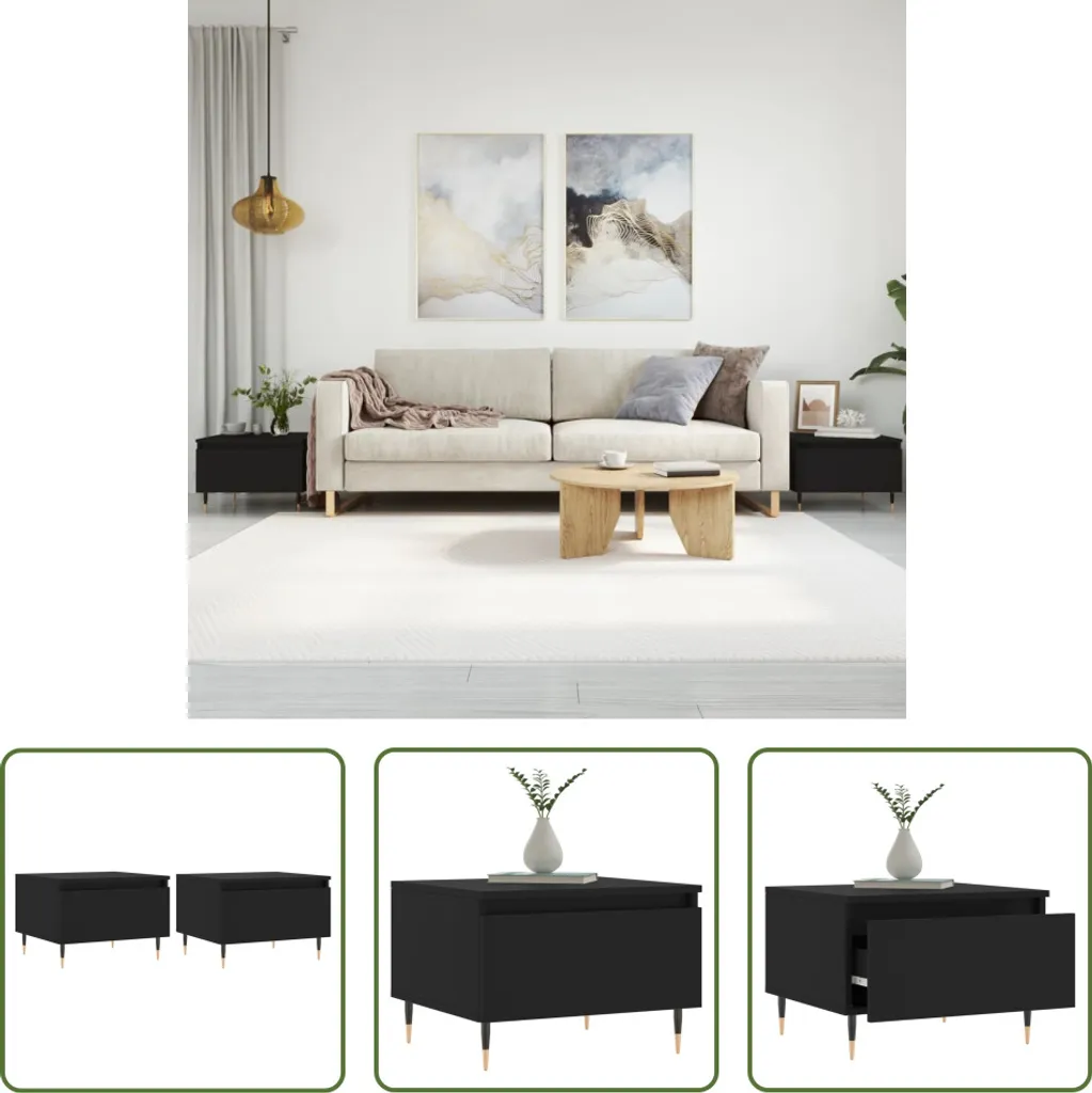 Tavolini The Living Store 2 pz. Neri 50x46x35 cm | Struttura Rinforzata