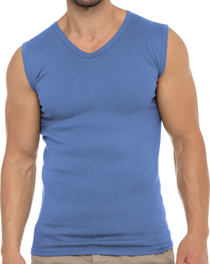 Celodoro Herren Business Muskelshirt V-Neck (1 Stück) Feinripp Top - Carolina Blue L