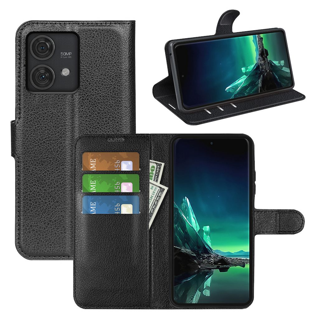 Für Motorola Edge 40 Neo Smart Handy Tasche Schwarz Etuis Kunst-Leder Hülle Cover Case Book
