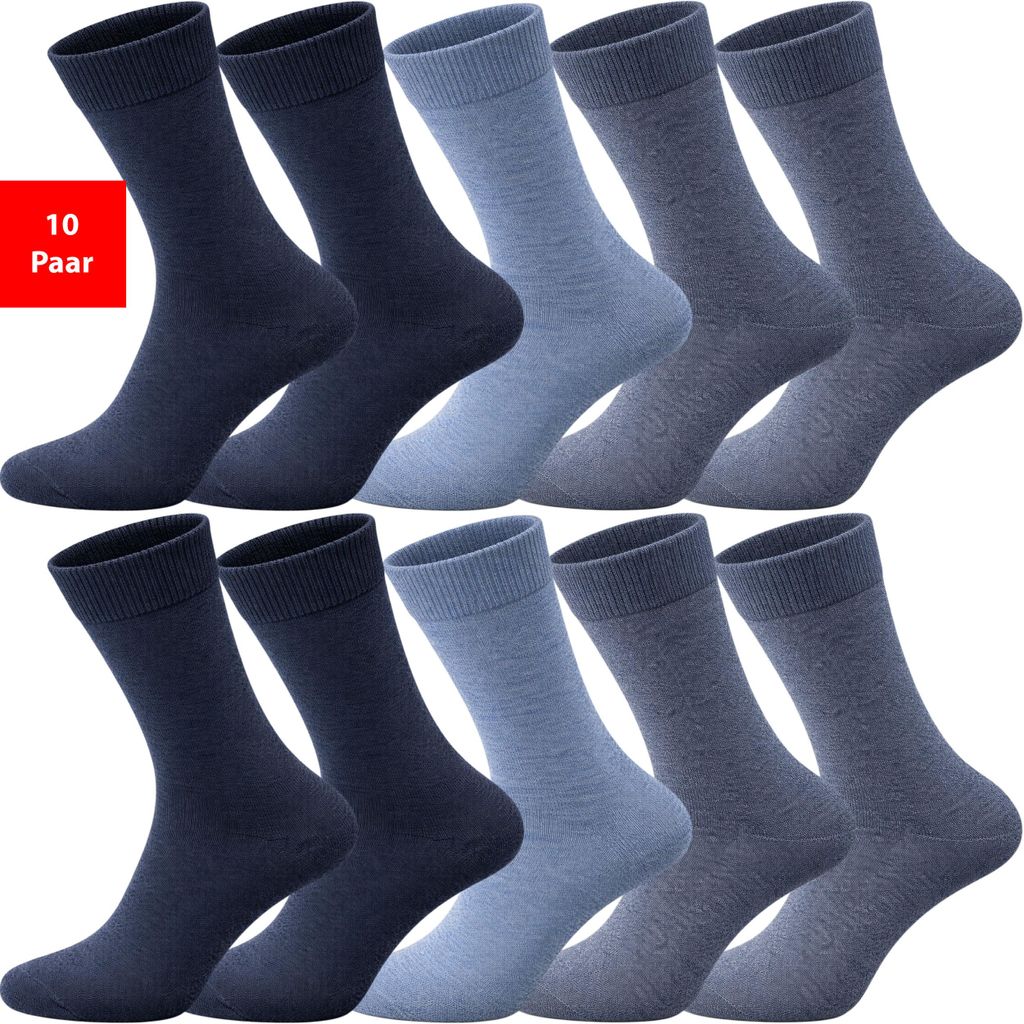 Business Socken Herren & Damen 5er-10er Pack Komfortbund ohne Druck Baumwolle - Blau, 47-52, 10er Pack