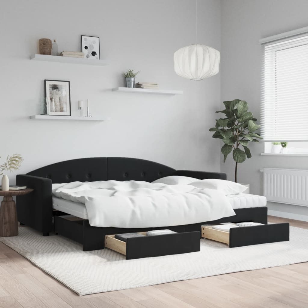 Möbel Tagesbett Ausziehbar mit Schubladen Schwarz 90x200 cm Samt - Polsterbett 3197377