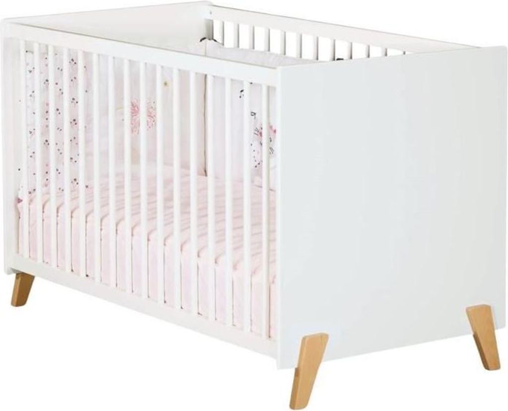 Babybett 120 x 60 cm, Babyprice Joy Naturel, Weiß, Holzfüße Natur