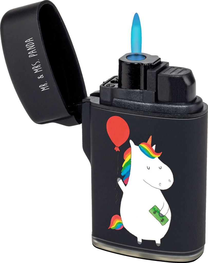 Mr. & Mrs. Panda sturmfeuerzeug Einhorn Luftballon - Schwarz - Geschenk, gas anzünder, Geld, Freundin, Gasfeuerzeug, Feuerzeug, Feuerzeuge, Einhö...