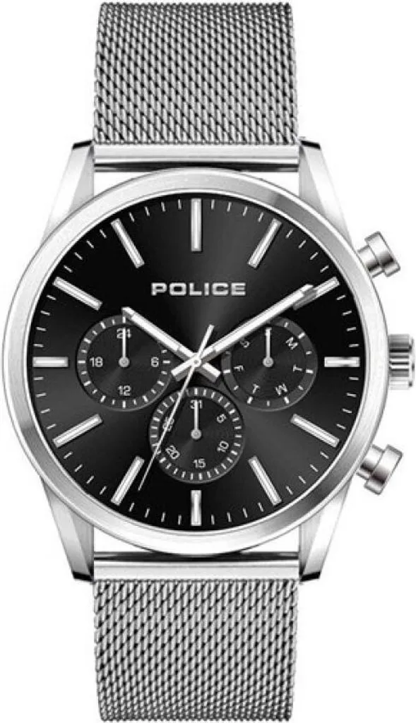 Montre Police en Maille Milanaise Argentée avec Cadran Noir Minimaliste