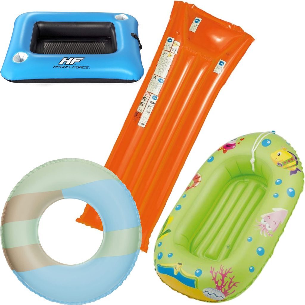 Wehncke - Kinder-Badeset (Schwimmring, Kinderboot, Luftmatratze) + Bestway Cooler Float orange