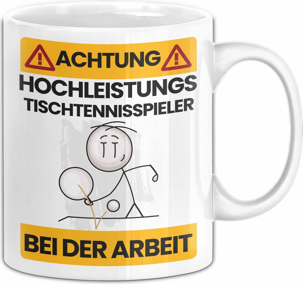 Tischtennisspieler Tasse Geschenk Lustiger Spruch Geschenkidee für Tischtennisspieler Achtung Hochleistungs Tischtennisspieler Bei Der Arbeit (Weiß)