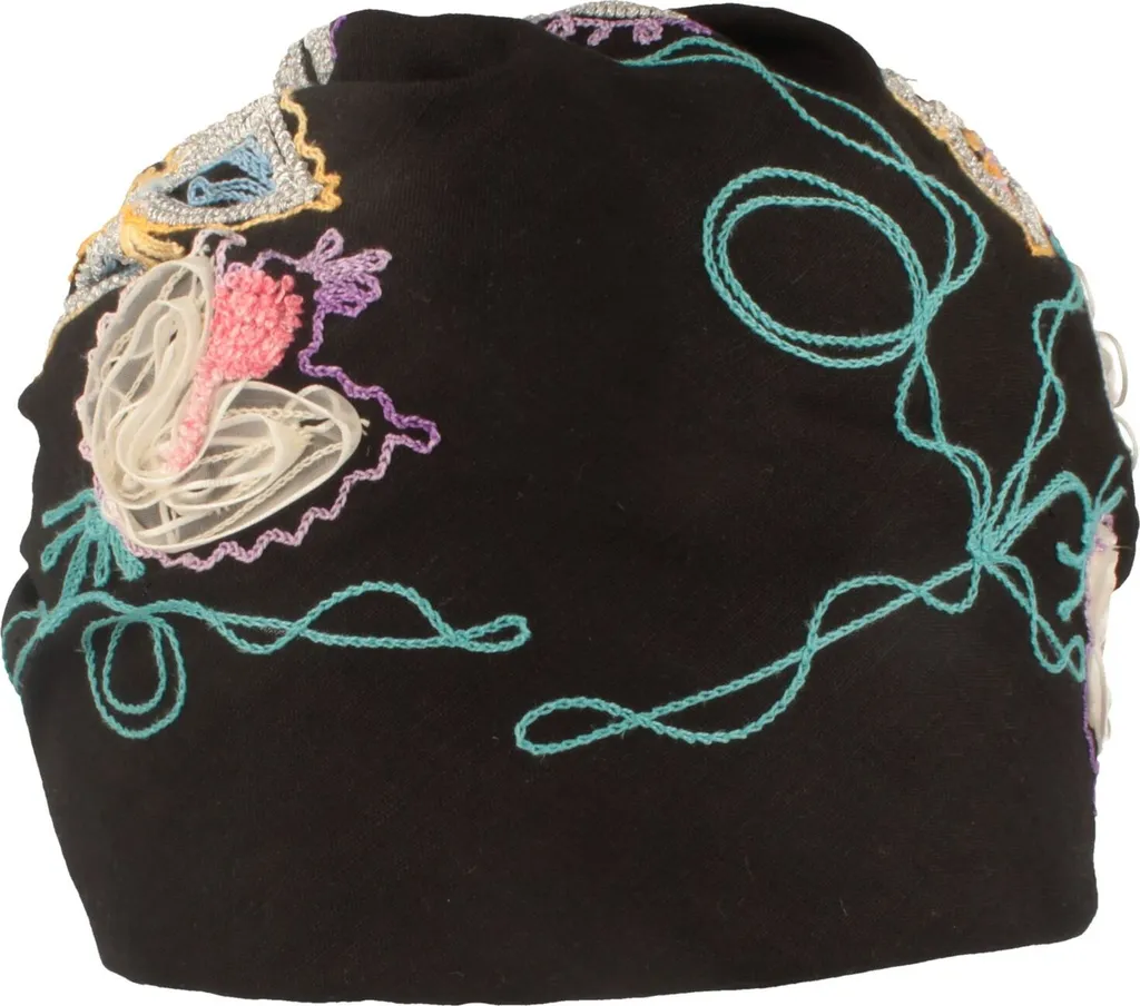 Bonnet Turban Femme en Pur Lin Naturel avec Motif Botanique Aquatique