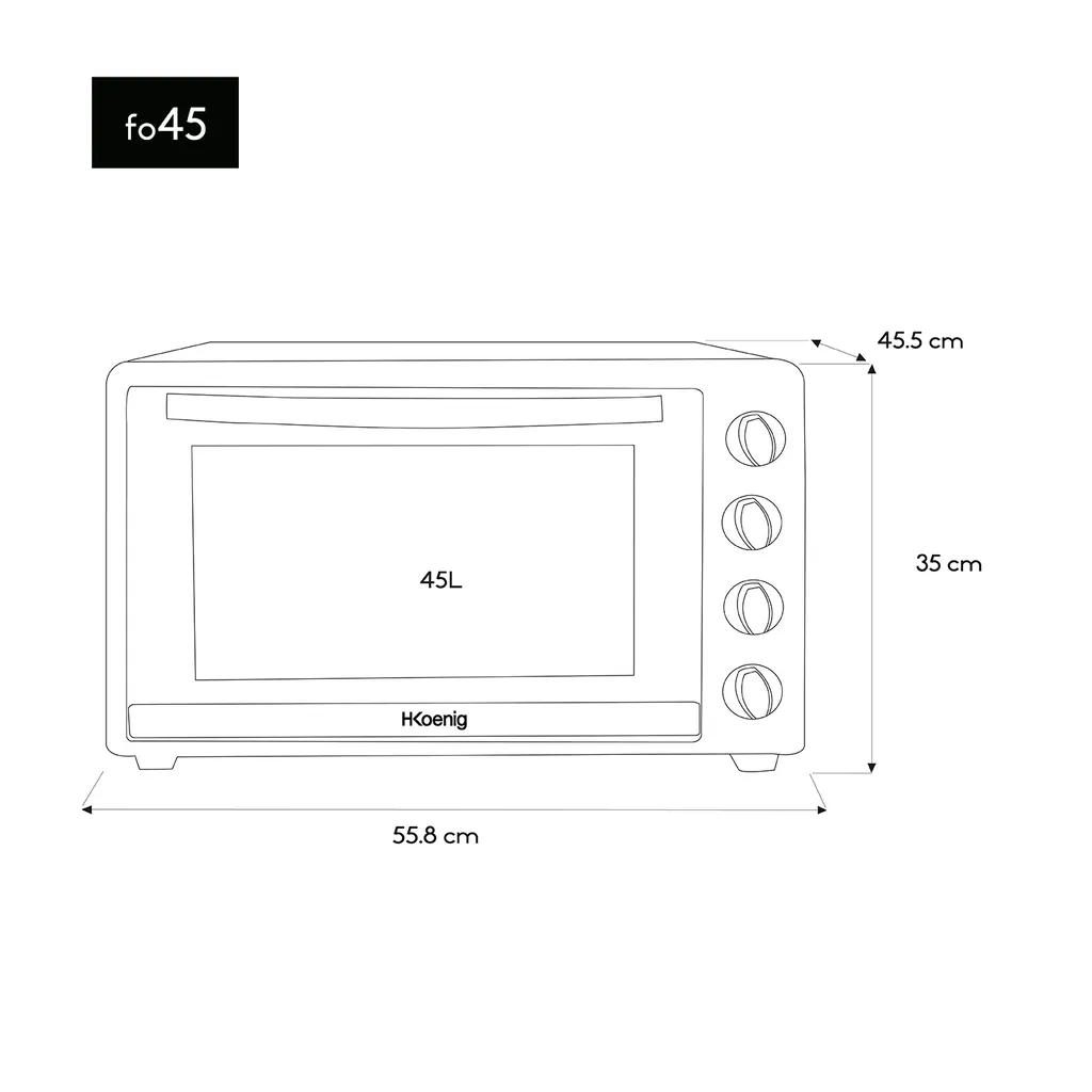 Four électrique 2000W HKoenig FO45 Réglable à 230°C avec 4 Modes Cuisson