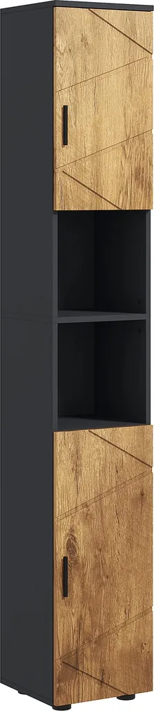 Armoire de Toilette Haute en Bois Gris Foncé avec Étagères Réglables