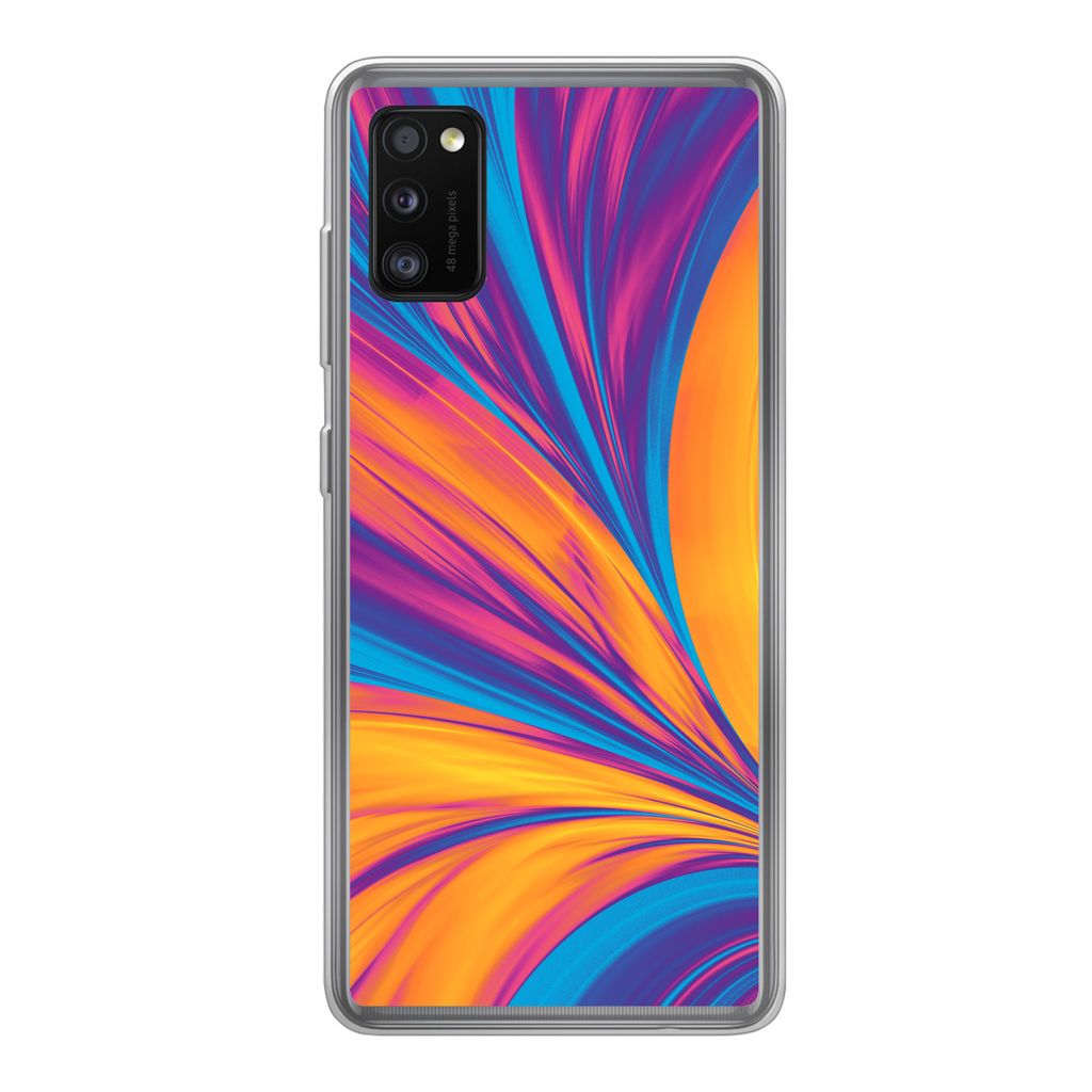 MuchoWow Handyhülle Schutzhülle Hülle für Samsung Galaxy A41 Federn - Regenbogen - Neon - Abstrakt Silikon Softcase Handy Hülle - Mobiltelefon