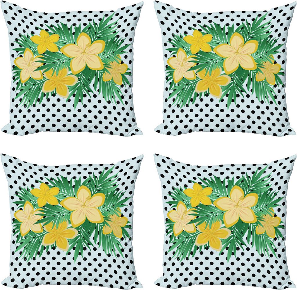 ABAKUHAUS Hibiskus Kissenbezug Set (4 Stück), Exotische Blumen-Tupfen, Moderner Doppelseitiger Digitaldruck, 40 cm x 40 cm, Baby-Blau Gelb Grün