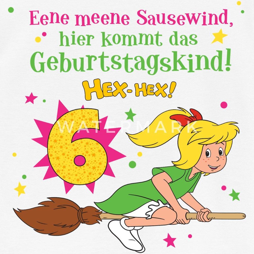 Spreadshirt Bibi Blocksberg Geburtstagsdesign 6 Jahre Kinder T-Shirt, 122/128 (7-8 Jahre), Weiß