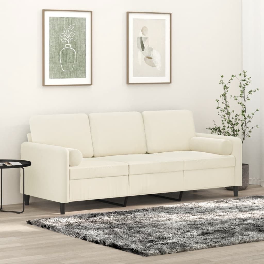 Maison Exclusive - 3-Sitzer-Sofa mit Zierkissen Creme 180 cm Samt