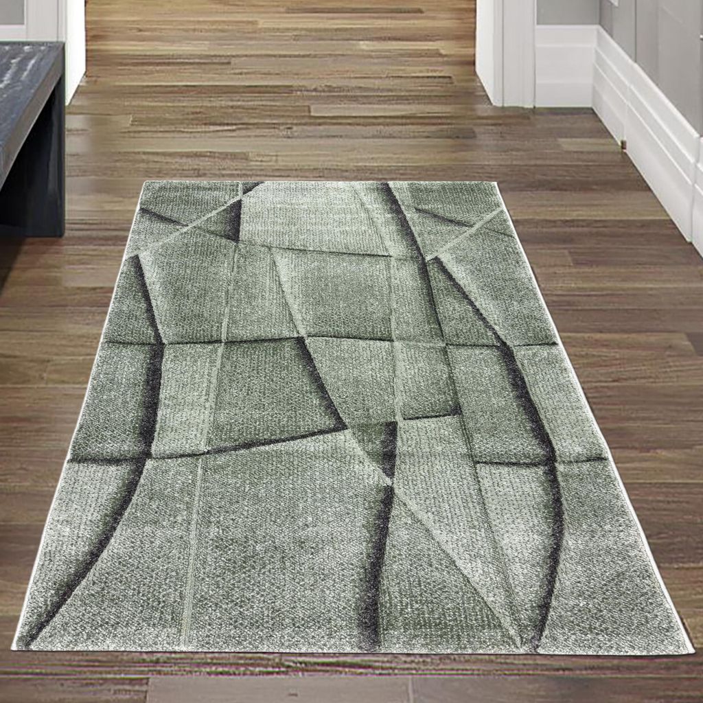 Moderner Wohnzimmer Teppich Stilvoll, Pflegeleicht & Strapazierfähig mit geometrischem Muster in grün Größe - 80 x 150 cm