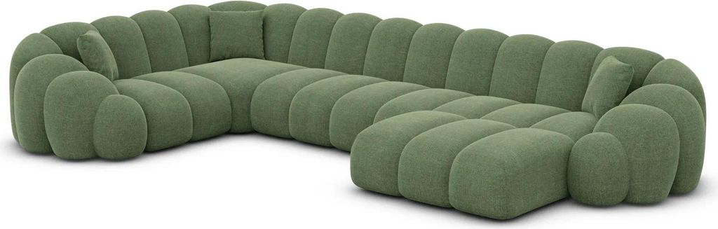 Strukturstoff U-Form XL Wohnlandschaft Liora Grün Rechts