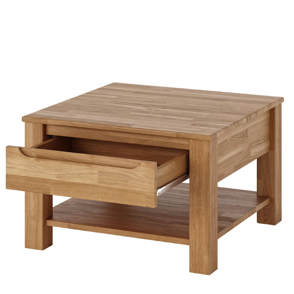 Couchtisch Eiche Massivholz 70x70 cm mit Schublade