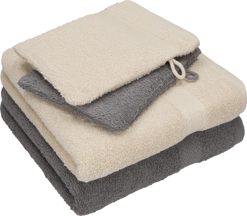 Betz 4 tlg. Handtuch Set HAPPY Pack 100% Baumwolle 2 Handtücher 2 Waschhandschuhe farbe - anthrazit grau - sand 250702