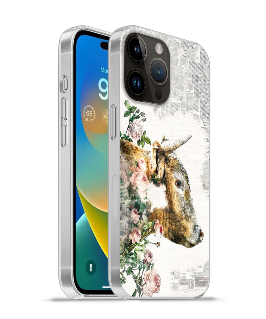 MuchoWow Handyhülle Schutzhülle Hülle für Apple iPhone 14 Pro - Softcase Schottischer Highlander - Farbe - Blumen Silikon Softcase Handy Hül...