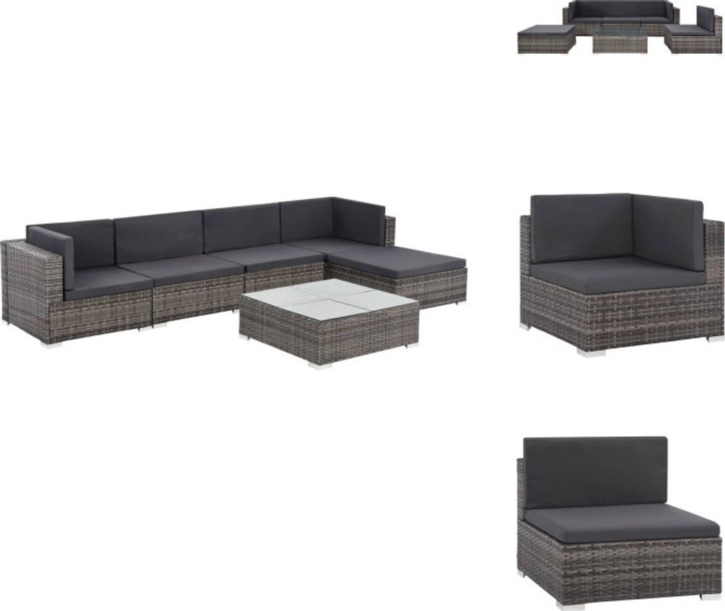 vidaXL 6-tlg. Garten-Lounge-Set mit Auflagen Poly Rattan Grau - Gartenmöbel-Sets