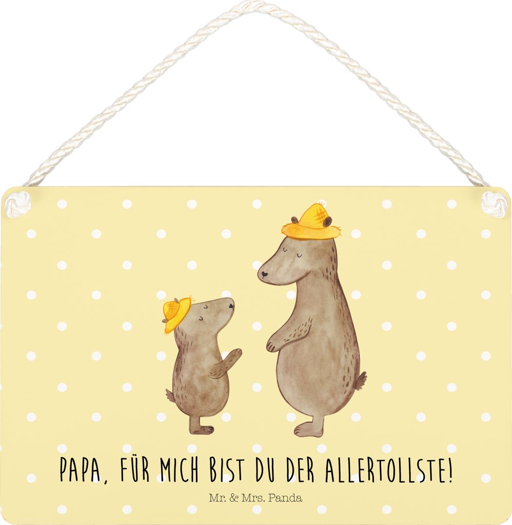 Mr. & Mrs. Panda holzbild Bären mit Hut DIN A5 - Gelb Pastell - Geschenk, Deko Wandbild, Schild, Papa, Muttertag, Vatertag, Holzschild, wandtafel,...
