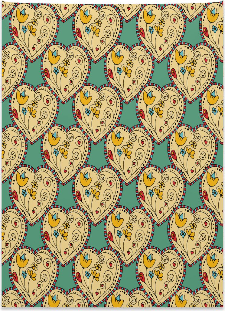 Abakuhaus Bunt Wandteppich, Herz-Doodle-Stil aus Weiches Mikrofaser Stoff Kein Verblassen Klare Farben Waschbar, 110 x 150 cm, Mehrfarbig