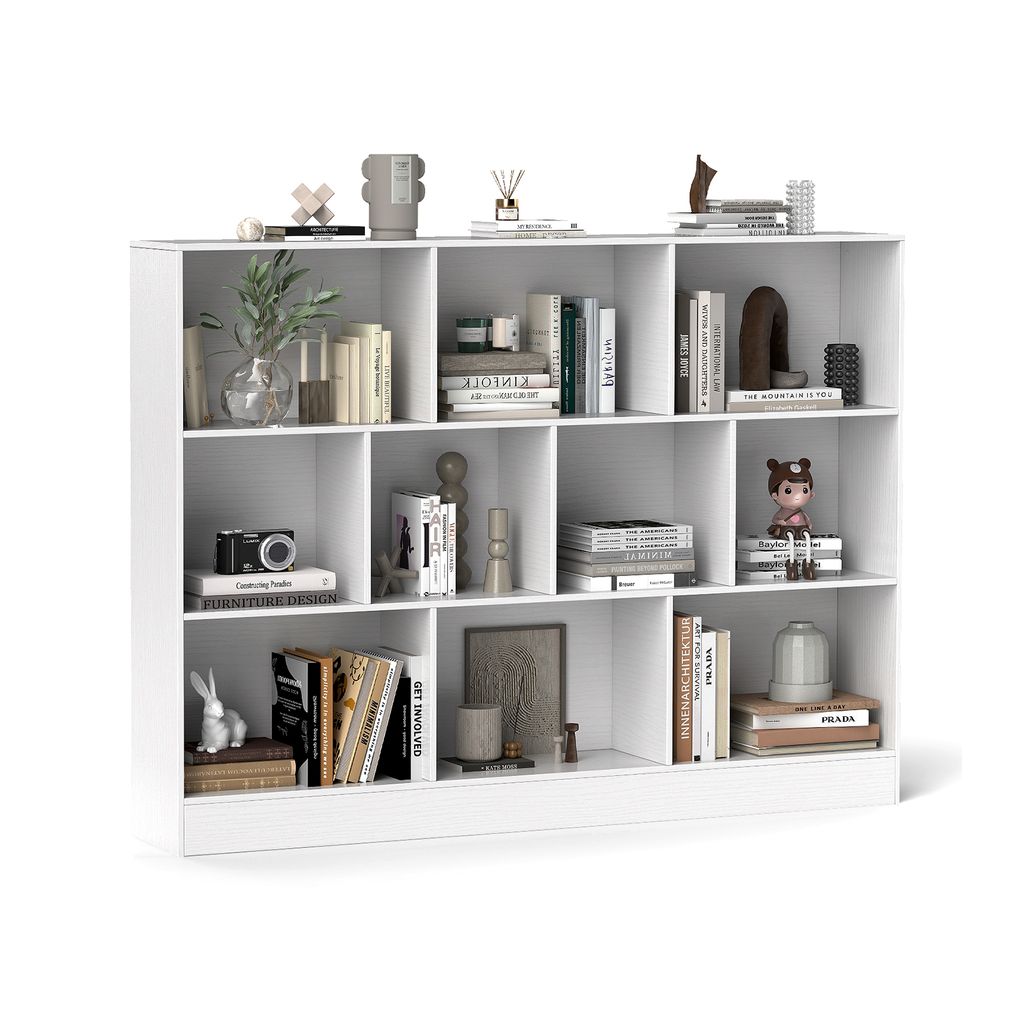 COSTWAY Bücherregal mit 10 Fächern, Standregal mit 3 Ebenen, Würfelregal, Büroregal, Aufbewahrungregal für Wohnzimmer, Schlafzimmer, Arbeitszi...