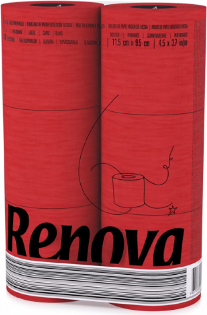 6 Rollen rotes Toilettenpapier von Renova im Folienpack - ROT