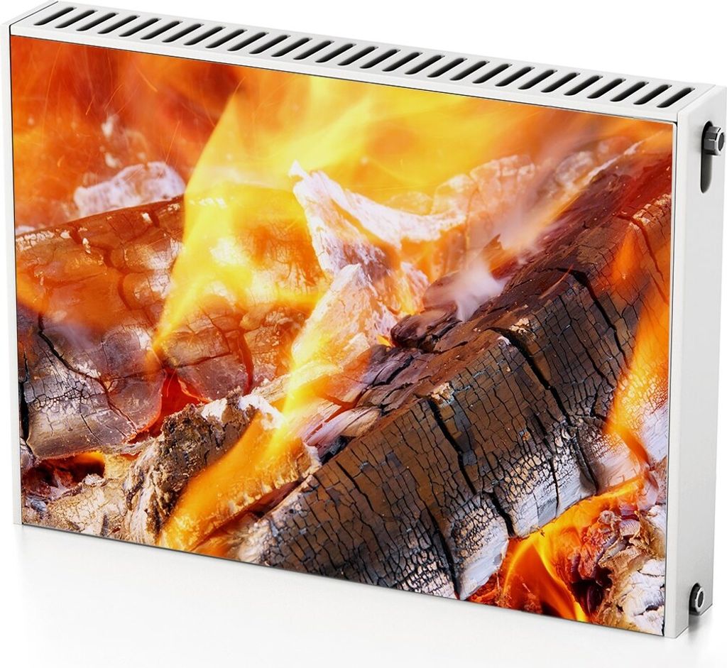 Holz Im Kamin – Magnetische Heizkörperabdeckung – 80x60 cm – Magnet Heizkörperabdeckung – 3D Würfel – Heizkörperverkleidung – Magne...
