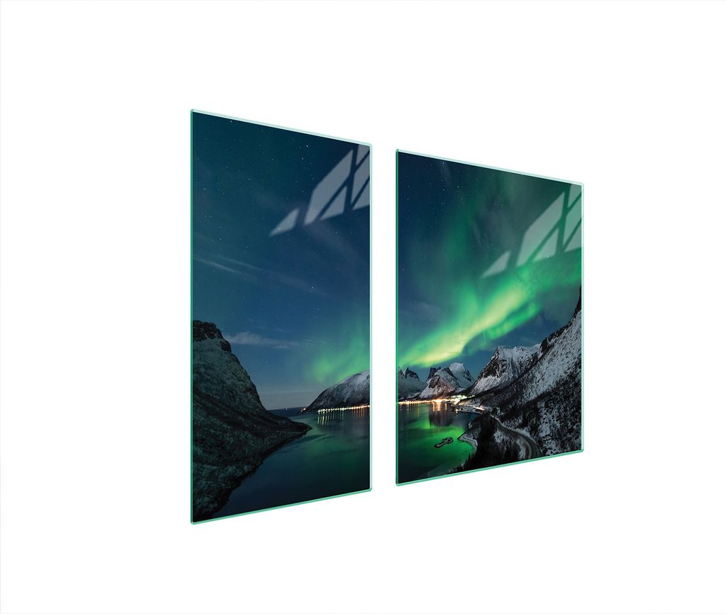 Herdabdeckplatten 2 teilig 90x52 Glaskeramikkochfeld Abdeckung Glas Schneidebrett Nordlicht Berge