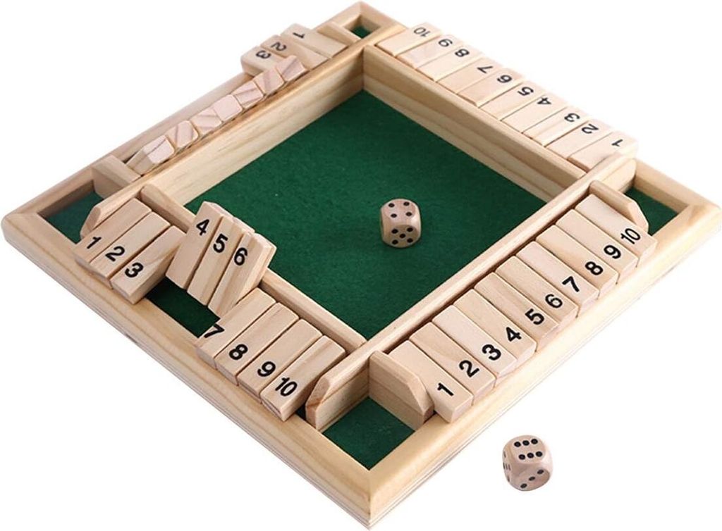 Deluxe 4 Spieler Shut The Box Holztisch Spiel Klassisches Würfelbrett Spielzeug