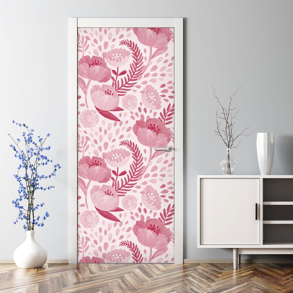 Dekorative Aufkleber selbstklebend Türaufkleber Türposter dekoration Rosa Mohn Vintage 85 x 200 cm