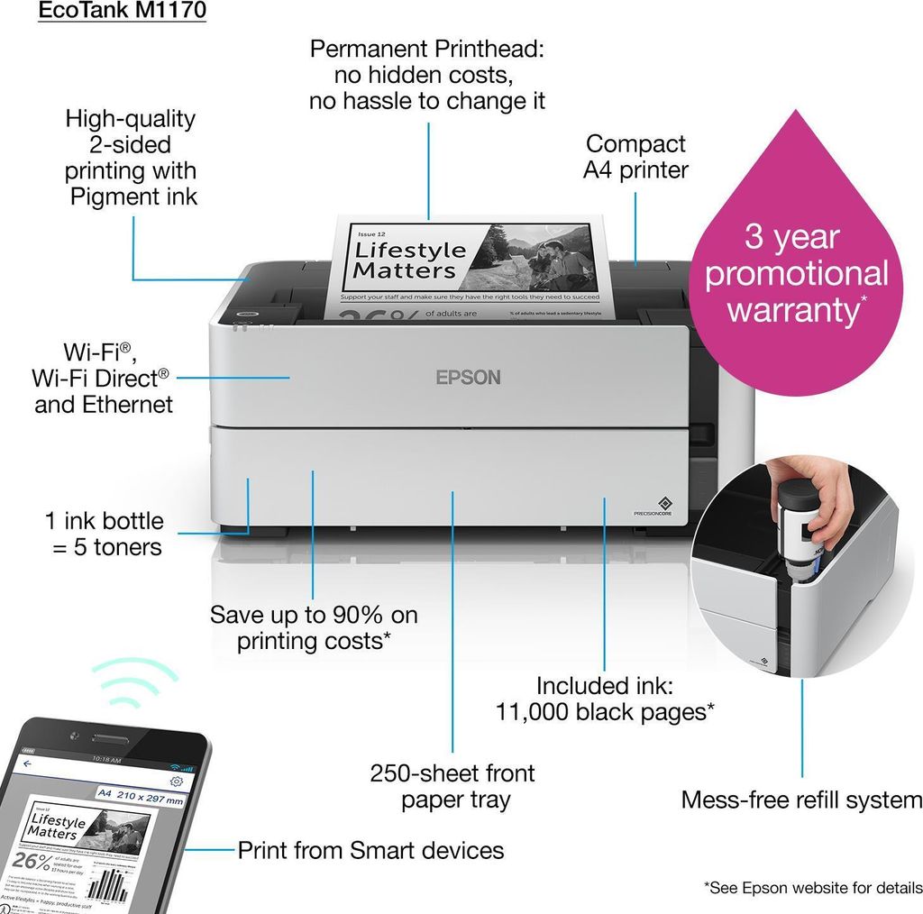 Drukarka atramentowa Epson EcoTank M1170 1200 x 2400 DPI A4 Zdjęcie produktu 