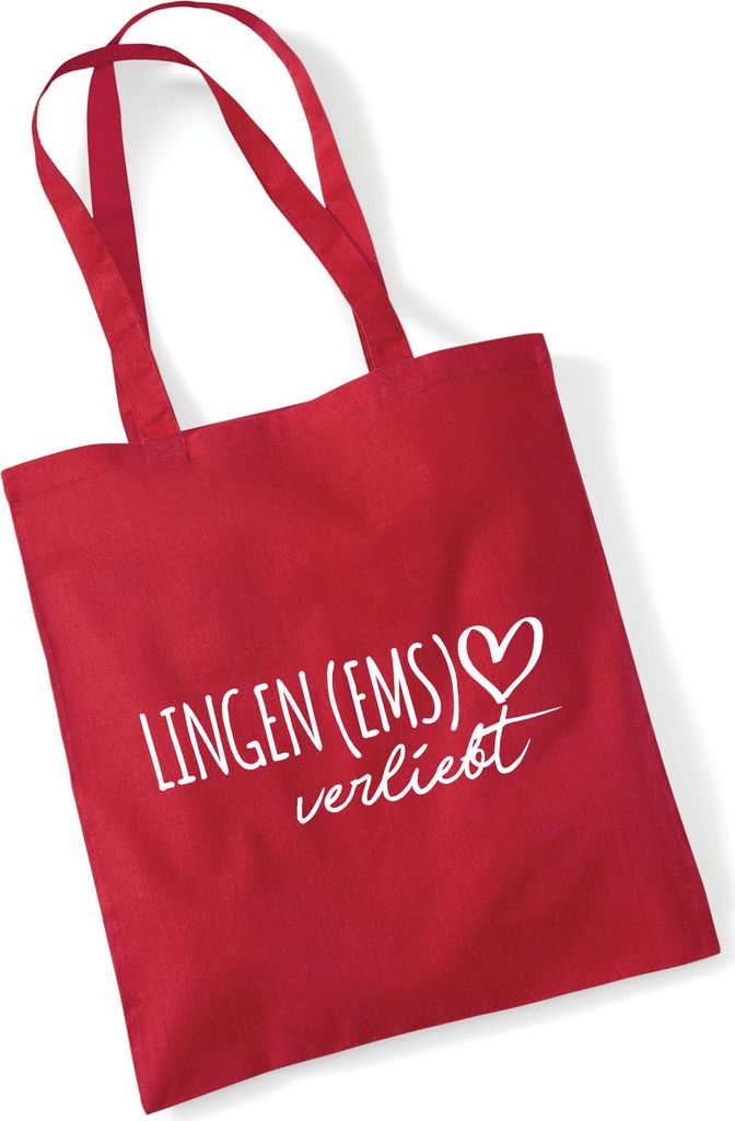 Huuraa Jutebeutel Lingen (Ems) verliebt 10 Liter Classic Red Baumwolle Tasche Geschenkidee
