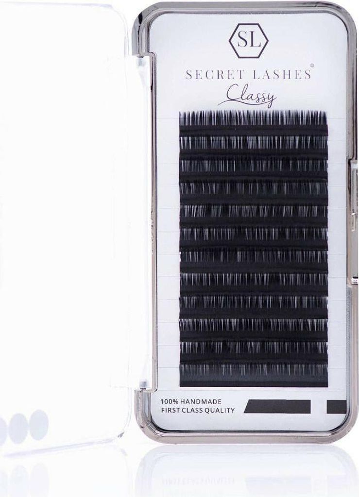 Secret Lashes | Classy D 0,15 9mm - Schwarz - Halbmatt - 12 Stück - 3mm Klebestreifen