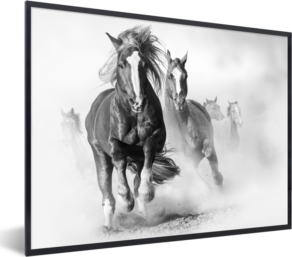 MuchoWow Gerahmtes Poster Pferde - Tiere - Illustration 40x30 cm - Poster mit Schwarzem Bilderrahmen Wandposter Rahmen Foto Bilder - Kunstposter ...