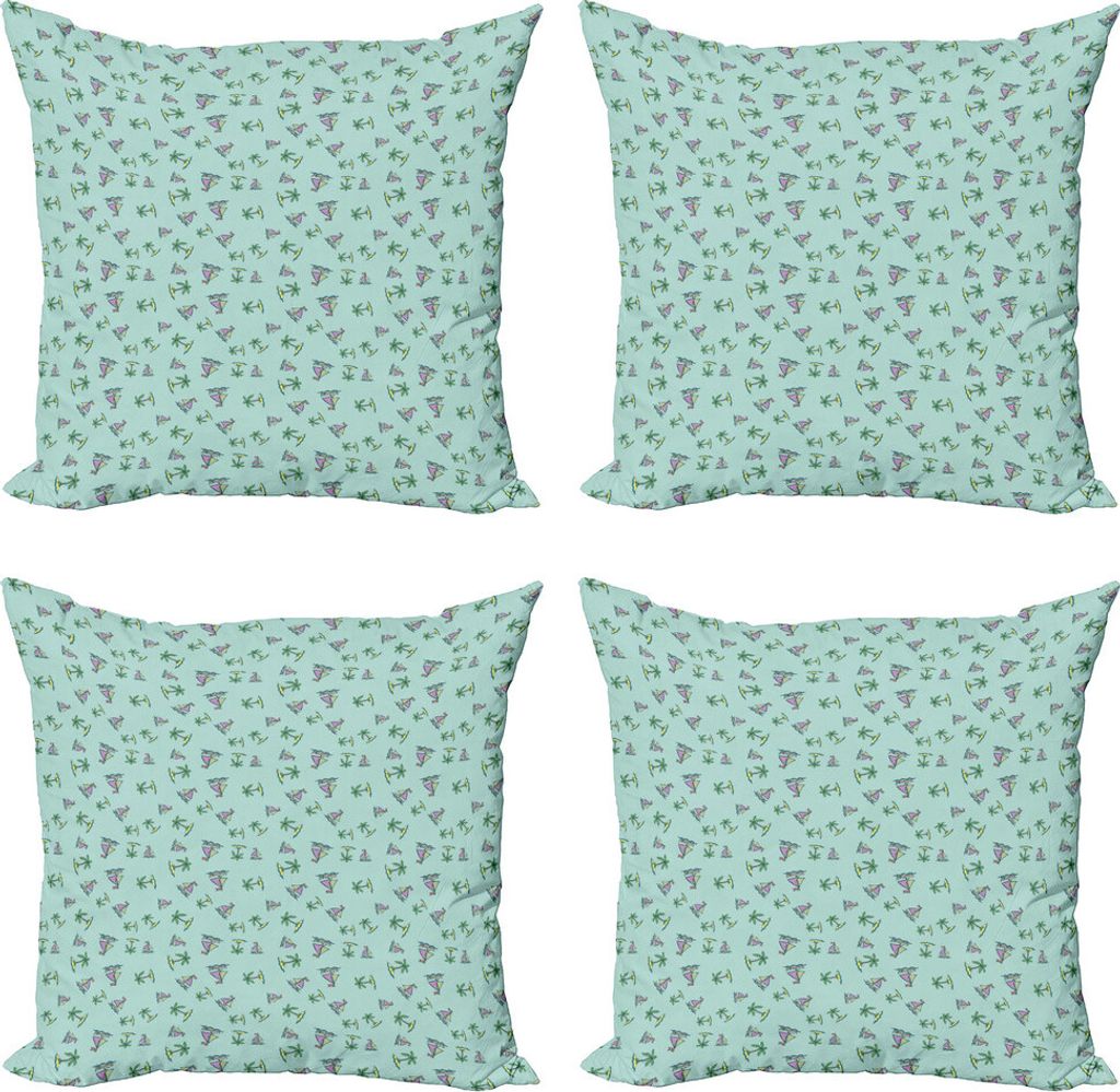 ABAKUHAUS hawaiisch Kissenbezug Set (4 Stück), Yacht und Insel-Muster, Moderner Doppelseitiger Digitaldruck, 60 cm x 60 cm, Almond Green Sea Grün