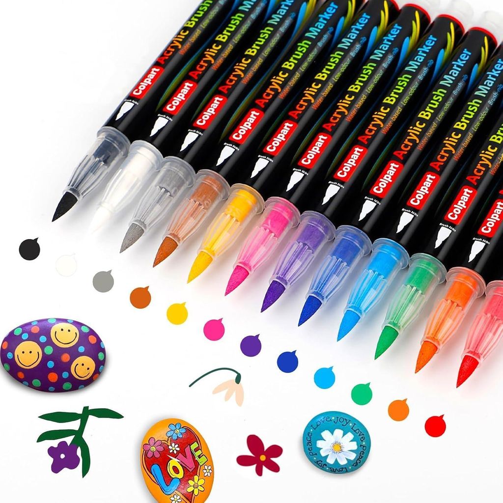 12er Acrylstifte Set für Kunst & Handwerk, Pinselspitze, 12 Farben