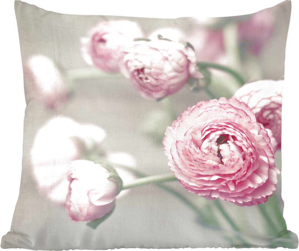 MuchoWow Zierkissen Sofakissen Wohnzimmer Dekokissen 60x60 cm Rosa Butterblumen in einer Glasvase - Sitzfläche - Foto Polster