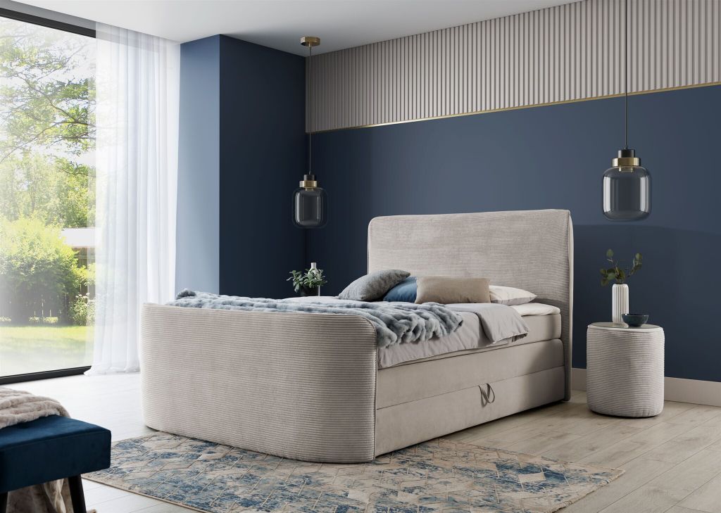 Boxspringbett Schlafzimmerbett BODY 160x200cm in Stoff Beige inkl. Bettkasten