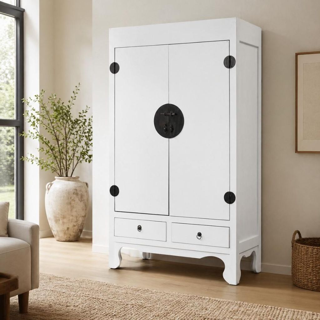 Hochzeitsschrank ASIA Antik-Weiß Shabby Chic ca. H175cm