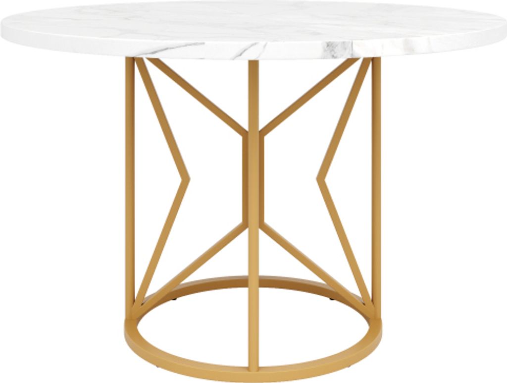 Runder Esstisch 100x100x76cm Kein Matratze Marmorierte MDF Tischplatte Metall Geometrische Tischbeine Goldene Beine 4-6 Personen Esszimmer Wohnzimmer