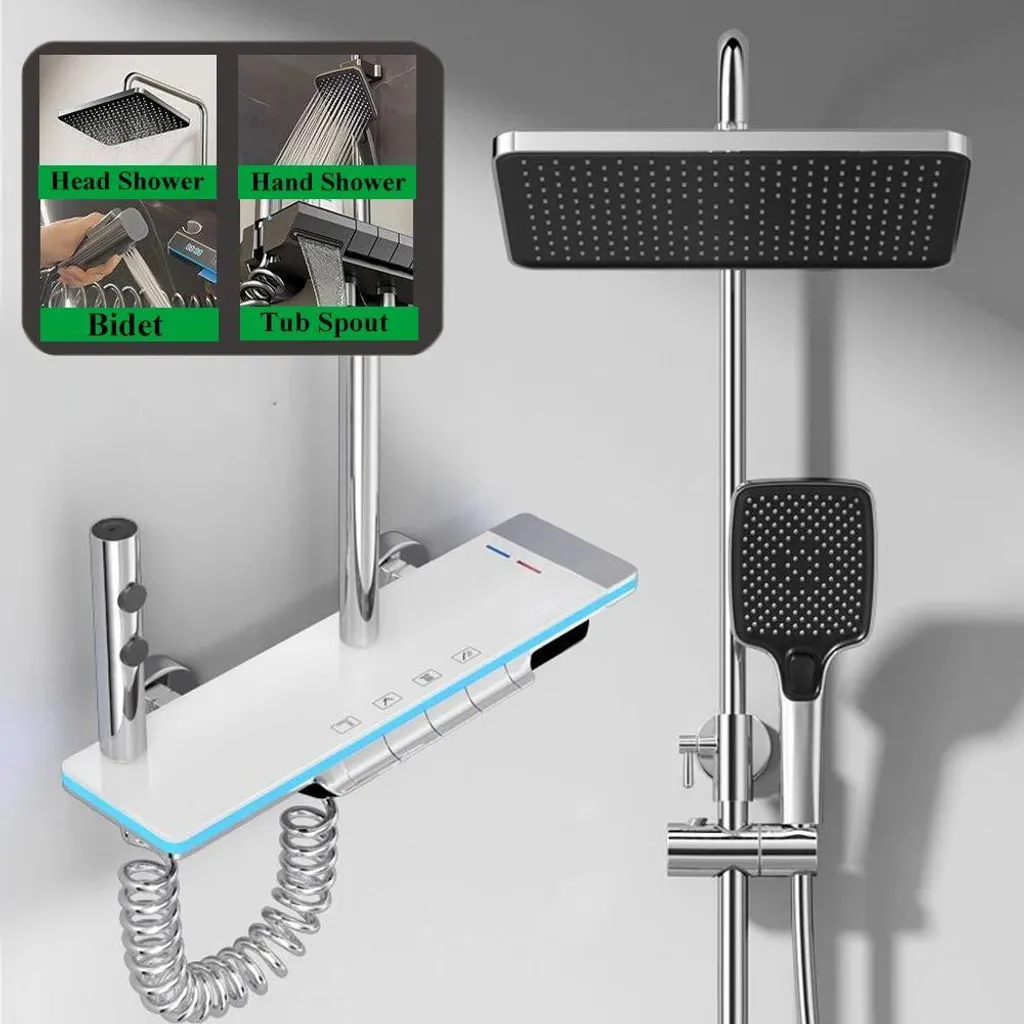 Mitigeur de Douche Piano Key 4 Nickel Brossé à Affichage Digital et 4 Jets
