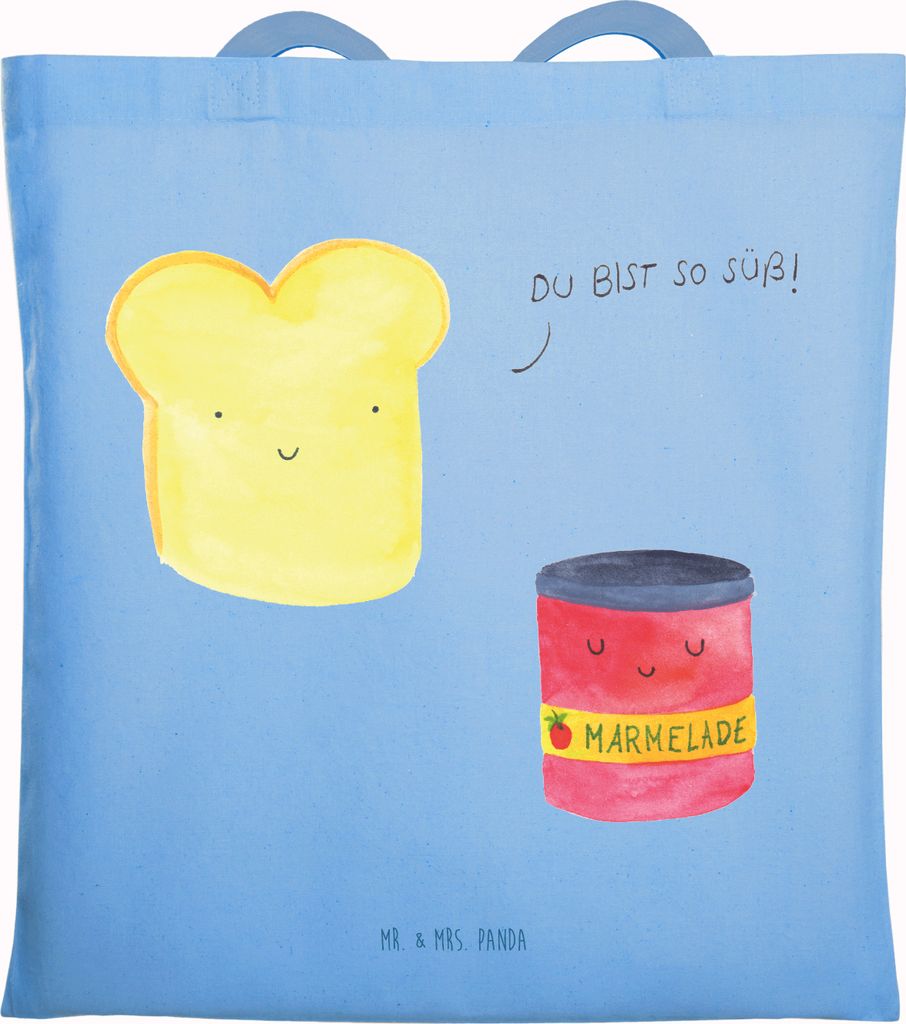 Mr. & Mrs. Panda Schultasche Toast Marmelade - Sky Blue - Geschenk, Toastbrot, Einkaufstasche, Tasche, Lustige Sprüche, baumwoll shopper, Tote Bag...