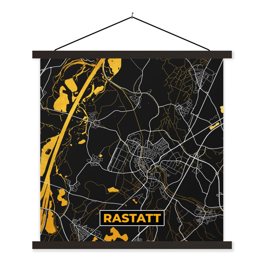 MuchoWow Textilposter Gold - Deutschland - Karte - Rastatt 120x120 cm mit schwarzem Rahmen - Aufhängungsset